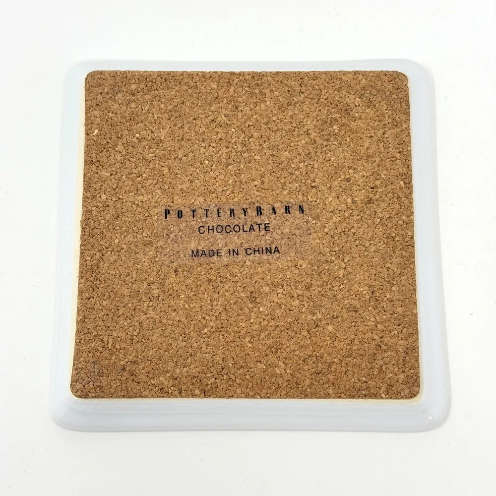 Pottery Barn Chocolate Delespaul Havez Coaster Set 4 Ceramic Cork Back